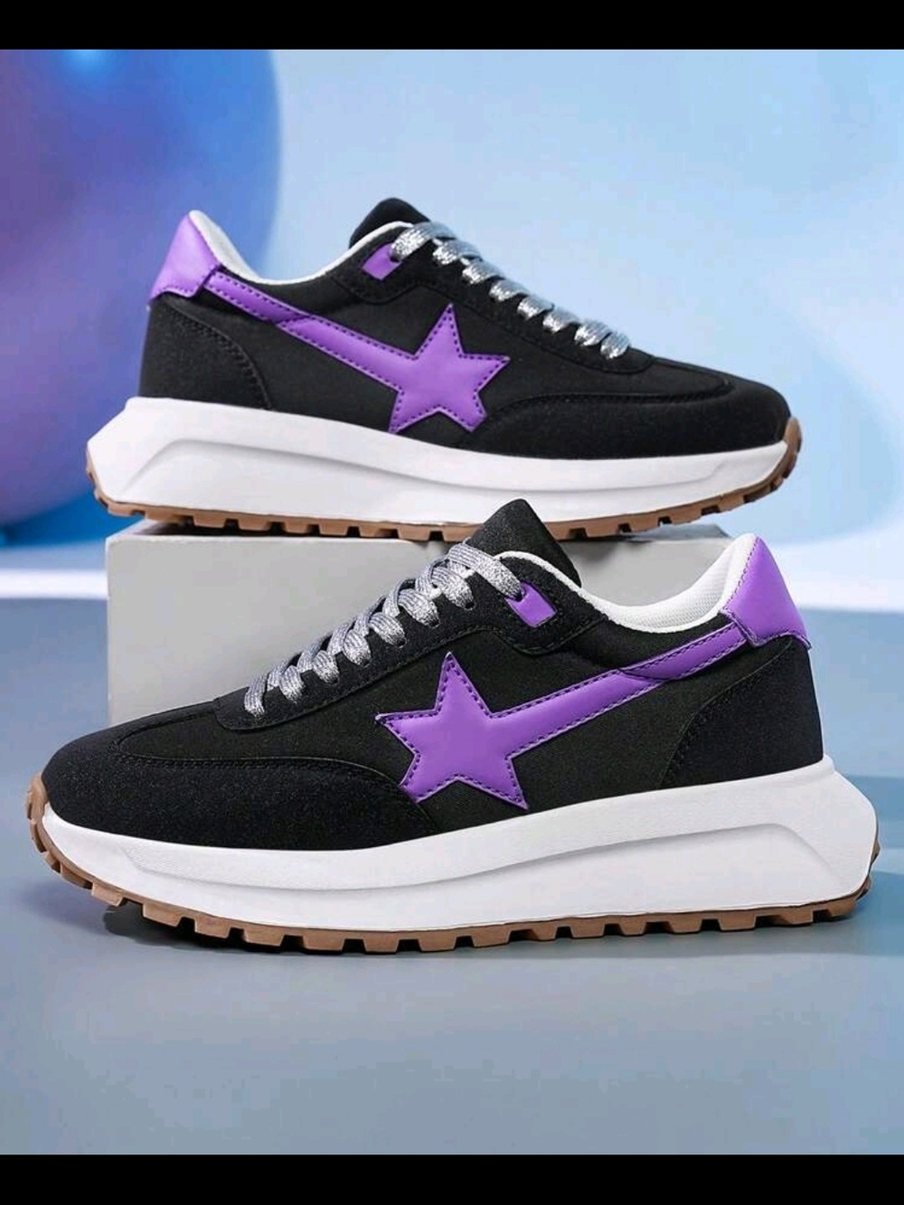 Women’s Black Sneakers with Purple Star Accent